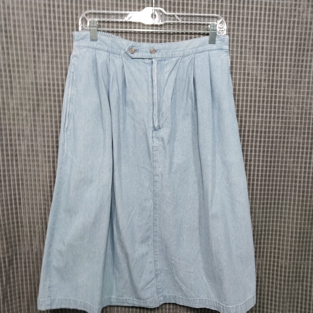 Lands' End Chambray Skirt Women Pleated Cotton USA Size 12 Light Blue